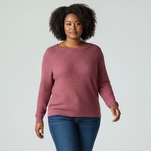 L.L.BEAN Women's Sz 1X  Cotton Pink Rose Basketweave Knit Boatneck Sweater Sz 1X